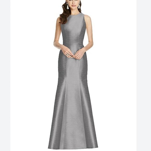 Alfred Sung Dessy Collection Mystic Gray Dupioni Gown Open Back Bow - Picture 1 of 12